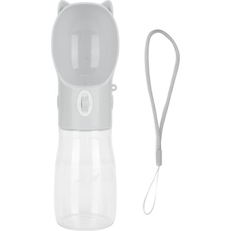 Bouteille d'eau étanche pour animaux de compagnie, compatible lave-vaisselle, portable, pour chien, chat, chiot, lapin, grise, 380 ml (1/5)