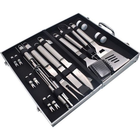 18-teiliges Grillbesteck, Grillzubehör aus Edelstahl im Aluminiumkoffer – Komplettes Grillset – Ideales Vatertagsgeschenk für Männer (1/3)