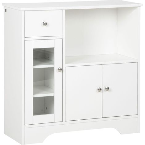 Buffet avec compartiment ouvert, tiroir, 3 étagères et placard à 2 portes, en bois, 80 x 30 x 82 cm, blanc (1/5)