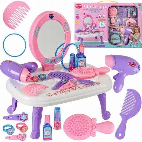 Schminktisch-Set für Mädchen, faltbare Bürste, Föhn, Spiegel, rosa (1/5)