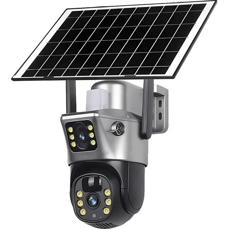 Caméra Solaire, Double Objectif, Vision Nocturne, Caméra WiFi sans SD (1/2)