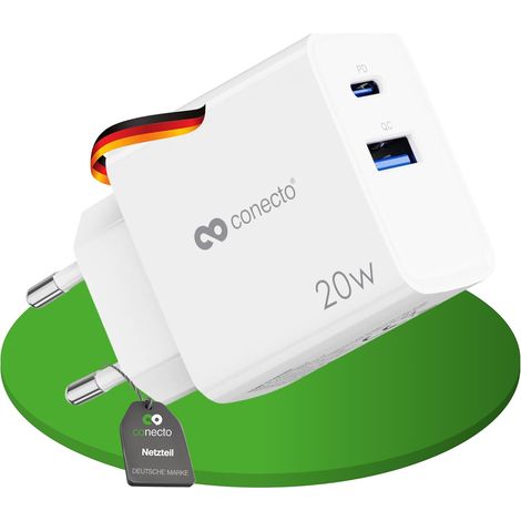 Chargeur USB-C et USB-A, 2 Ports, 20W PD + 18W, Chargeur Rapide pour Téléphone Portable, Détection Automatique du Courant, Blanc (1/5)