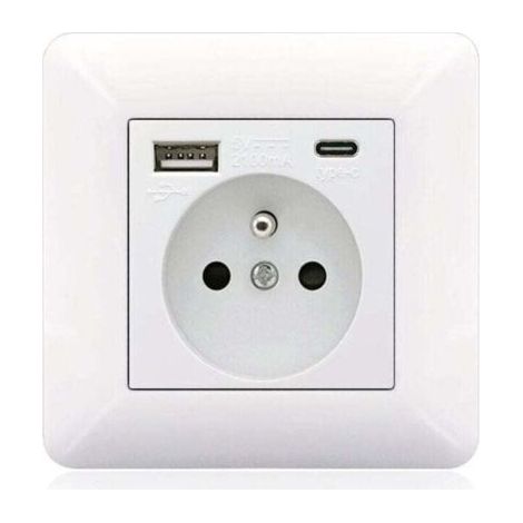 Panneau de prises françaises Type-c+USB16A Type 86, nombre de prises : 2 trous, nombre de ports USB : 1, nombre de ports type-c : 1, sûr et ferme(arc blanc) (1/3)