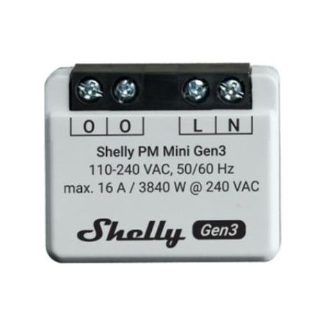 Shelly PM Mini Gen3 16A AC Misuratore consumo elettrico Smart 1 canale WiFi Bluetooth Matter