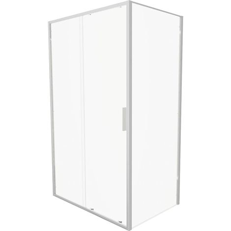 Cabine de douche Slim 90x110cm avec porte coulissante et paroi fixe Profils Ultraslim en aluminium chromé et verre transparent 6mm h190 - Réversible Mod. Portofino