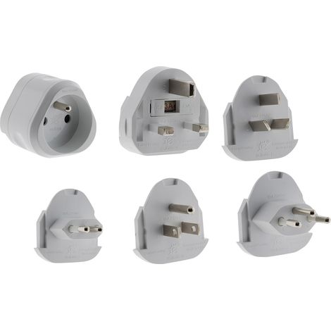 Zenitech – Lot de 6 adaptateurs de voyage 5 prises mâles – Compatible 100 pays – Pochette offerte – Blanc – 16A 230V 3680W