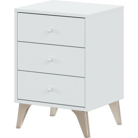 Table de chevet avec 3 tiroirs coloris blanc Artic - Hauteur 56 x Longueur 40 x Profondeur 33,5 cm -PEGANE-