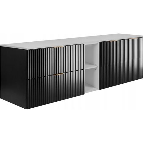 Badezimmer-Set - 140 cm - Schwarz - Modernes Design - Mit Schubladen und Regal