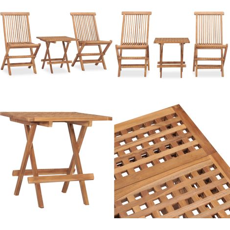 Ensemble à manger d'extérieur pliable 3 pcs bois de teck massif - Ensemble Salon De Jardin - Mobilier De Jardin - Table Pliante - Chaises Pliantes - Teck - Home & Living