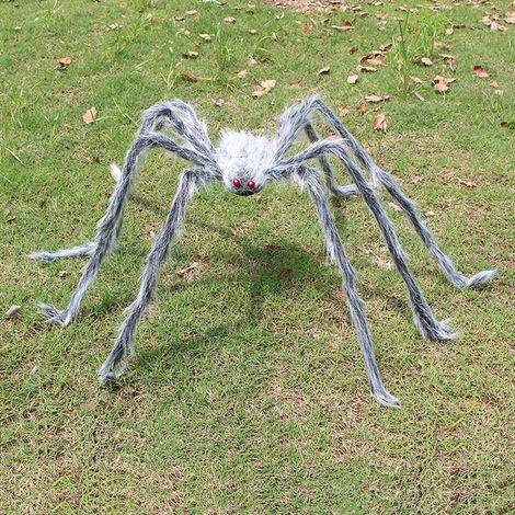 Grande Araignée Géante Réaliste 125 cm en Peluche - Décoration Halloween Maison Hantée, Accessoire Effrayant pour Fête et Piège, Modèle Gris et Blanc (1 Pièce)-lsw