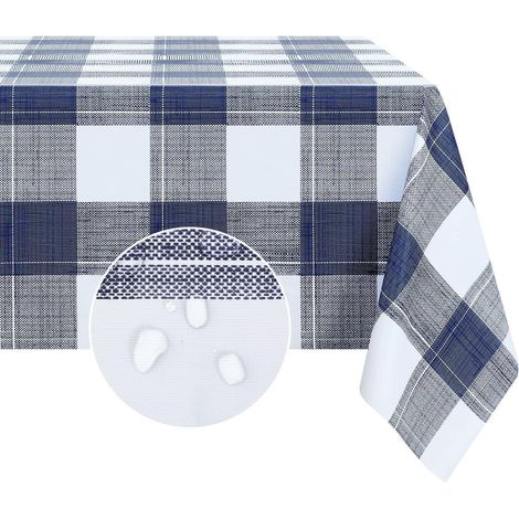 Nappe en PVC imperméable à carreaux, lavable, 198x137 cm, Bleu