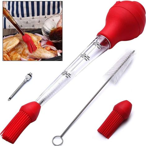 Poire à Sauce Poulet Barbecue avec Brosse de Nettoyage, Aiguille d\\'Injecteur, Pinceau Burette de Barbecue de qualité FDA en Caoutchouc Ampoule en Acier Inoxydable pour nettoyage facile-Fei Yu (1/5)