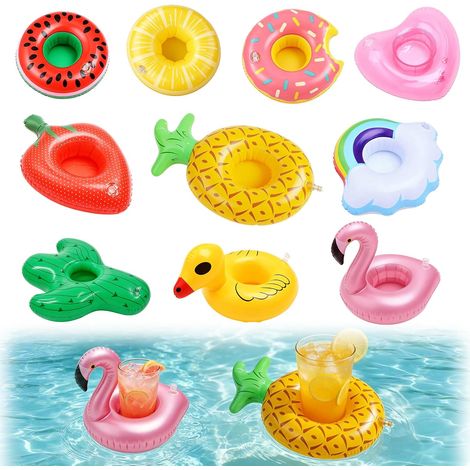 Lot de 10 porte-gobelets gonflables en plastique pour piscine - Flamingo - Palmier - Animal - Fruits amusants - Jouet de piscine pour l'été - Accessoires de piscine gonflables pour fête à la plage (1/5)