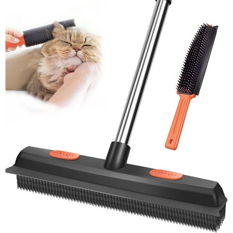 Balai en caoutchouc avec manche - 134 cm - Balai intérieur en silicone avec raclette pour nettoyer les poils des tapis, des fenêtres, des carreaux, des sols en bois dur (1/5)