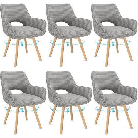 WAFTING Lot de 6 Chaises de Salle à Manger Pivotantes avec Accoudoirs, Fauteuil Rembourrées avec Dossier en Velours,Gris