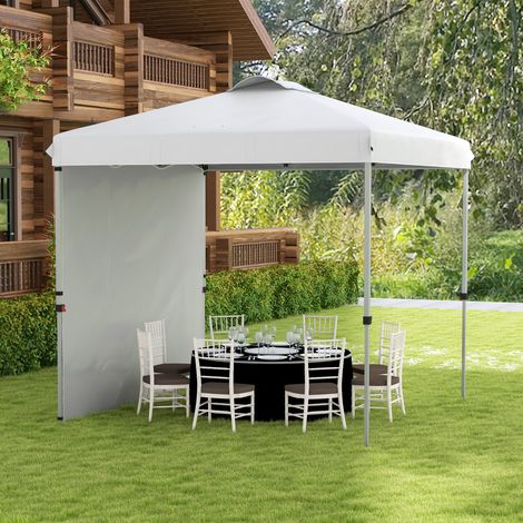 Tente jardin pliante Blanc 2 5x2 5 m hauteur réglable anti uv 1 mur latéral sacs sable