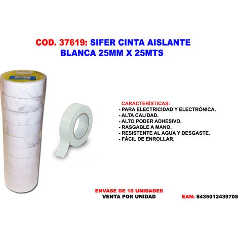 SIFER Cinta Aislante Blanca 25 m x 25 mm Rollo CA25B