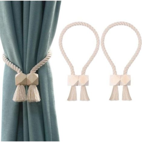 2 Paquets d'embrasses de Rideaux magnétiques Attaches Rideaux en Coton tissé à la Main Supports de Rideaux embrasses à Rideaux Attaches de Rideaux pour Rideaux (Beige, 2) (1/5)