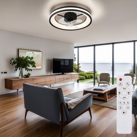 Ventilatore da soffitto lampada da soffitto lampada da soggiorno luce da sala da pranzo lampada da camera da letto, metallo plastica nero, telecomando dimmerabile rotazione destra/sinistra, LED 30W 22