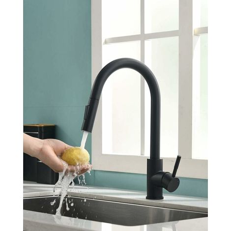 Robinet De Cuisine - Avec Pulvérisateur Extensible - Rotation À 360° - Noir (1/5)