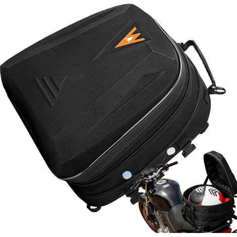 Sac de selle arrière moto – Sac à main extensible de 20 L à 28 L avec coque rigide – sac de voyage pour moto imperméable, pour scooter et motocross Touring (1/5)