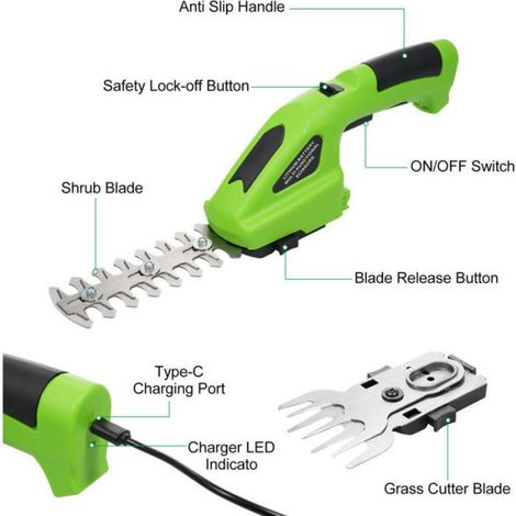 Taille Haie Electrique Mini Taille-Herbes sans Fil avec Batterie 7,2V Cisaille Sculpte-Haies 2 en 1 et USB C câble, 1100r/min, pou (1/4)