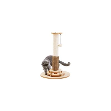 Katzenkratzbaum, 58 cm hoher Sisal-Kratzbaum mit Selbstpflegefunktion, 4-in-1 interaktives Trackball-Spielzeug mit Haarbürste, vertikaler Katzenkletterbaum mit baumelnden Plüschbällen – Crezuo