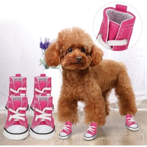 4pcs / Set chaussures pour petit chien rose anti-slip sport respirant baskets (3) -LAF (1/4)