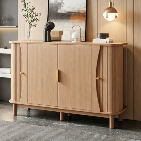 Buffet 140x40x88 cm avec Grand Espace de Rangement, Étagère Réglable, MDF, Bois Naturel (1/5)