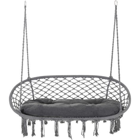 Two-Seater Boho Macrame Hammock Swing - Grey (1/5)