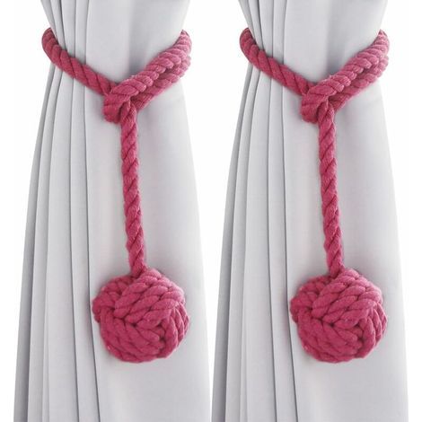 Lot de 2 embrasses pour rideaux, embrasses de rideaux, embrasses pour rideaux, embrasses de rideaux, embrasses de corde en coton tricoté à la main, clips pour chambre à coucher (rose rouge) (1/5)