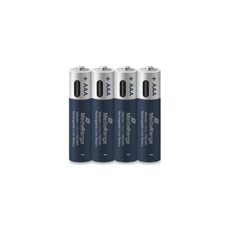 Batterie Ricaricabili USB-C - MediaRange - MRBAT160 - 1,5V - 500mAh - Confezione da 4