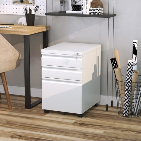 Caisson de bureau 39x48x60 cm en acier blanc avec rangement pour bureau FloraGrace (1/5)