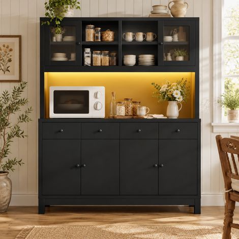 Schwarzes Sideboard 140 cm mit RGB-LED, 4 Schubladen (1/5)