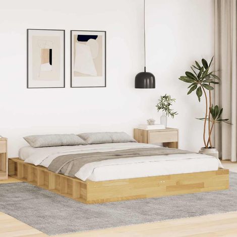 Estructura de cama sin colchón 140x200 cm madera maciza roble (1/5)