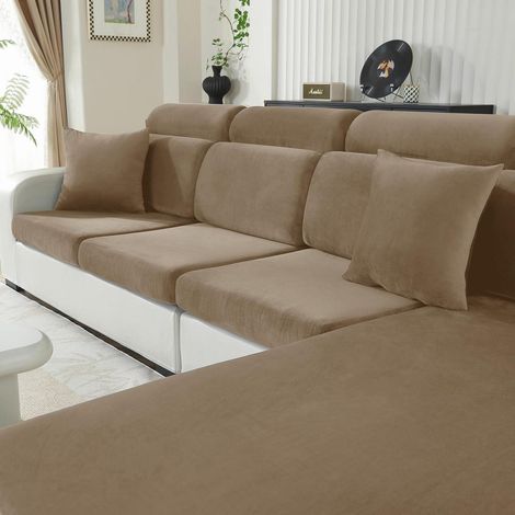 Samt Sitzkissenbezug für Sofa, rutschfest, elastisch, waschbar, 1-Sitzer, Kamel (1/5)