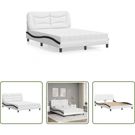 Kunstlederbett - Bett mit Matratze "Hvar" Weiß und Schwarz 140x190 cm Kunstleder (1/5)