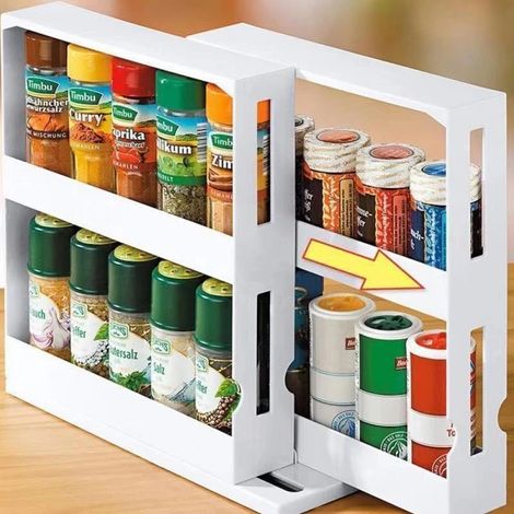Bocaux rotatifs multifonctions Étagère à épices Porte-étagère de rangement Assaisonnement Rangement pour bouteilles Armoire en PP blanc Organisateurs de rangement de cuisine Blanc