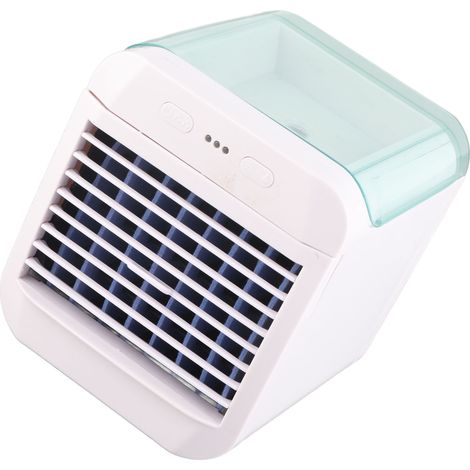 Climatiseur portable, mini ventilateur rafraîchissant, refroidisseur d'air, 3 vitesses de ventilation, humidificateur de bureau alimenté par USB, veilleuse, bleu (1/5)