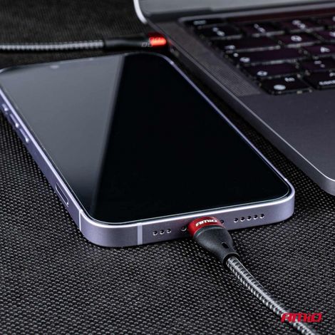 Câble UC-19 USB-C + Lightning pour iPhone 200 cm FullLINK AMIO-02931 (1/5)