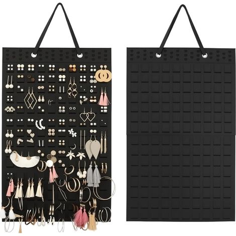 Organisateur Bijoux Suspendu(57x35cm), Rangement Boucle d'Oreille en Feutre, Présentoir Bijoux Suspendu, Support à Bijoux Pliable pour Bagues, Colliers, Bracelets - Noir (1/5)