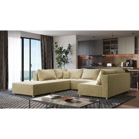 Wohnlandschaft Sofa ANDRO Schlaffunktion und Hocker Stoff Fresh Latte (1/5)