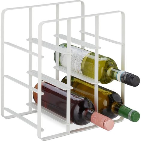 Relaxdays Weinregal, 9 Flaschen, Eisen pulverbeschichtet, Weinhalter stehend, Küche & Bar, HBT: 30 x 27,5 x 20 cm, weiß