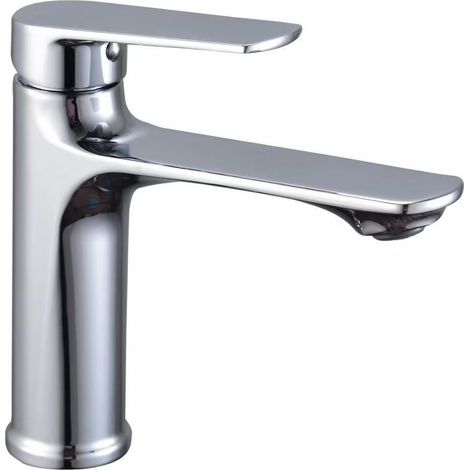 Hoher Waschtisch mit gebürsteter grauer Armatur, skandinavischer minimalistischer Luxusstil, Unterbau-Armatur für Warm- und Kaltwasser – galvanisiertes Niedrigmodell
