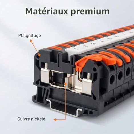 Kit de 60 Pièces Borniers électriques Rail DIN avec Rail et Marqueurs, Bornier Terre de Raccordement Electrique 0.08-4mm2 PCT-211, Raccord électrique Rapide Enfichable pour Bricolage et Projets (1/3)
