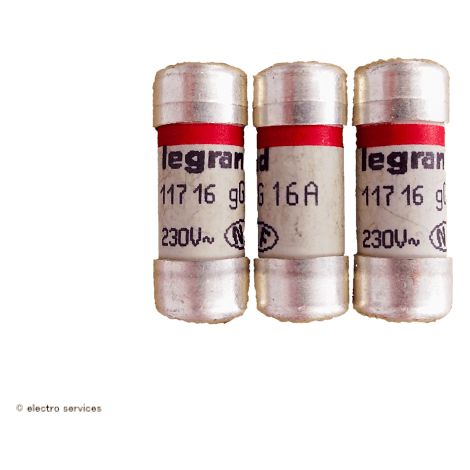 Legrand – Cartouches fusibles pour porte-fusibles 16A – Avec témoin – Dimensions 10,3 x 25,8mm – Protection contre surcharge et court-circuit