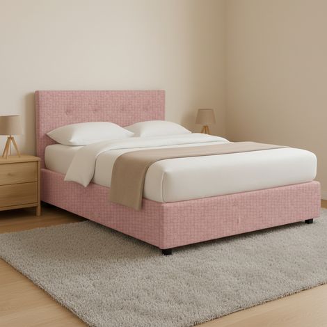 Letto Piazza e Mezza Luton, Sfoderabile, Contenitore Made in Italy, Rosa (1/5)