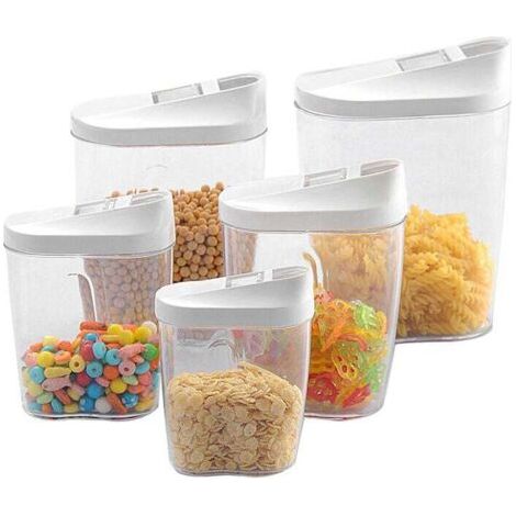 5 boîtes de rangement pour conserver les céréales avec couvercles à charnière, bocaux alimentaires en plastique hermétiques avec couvercles, pour conserver les céréales, les pâtes, la farine (1/4)