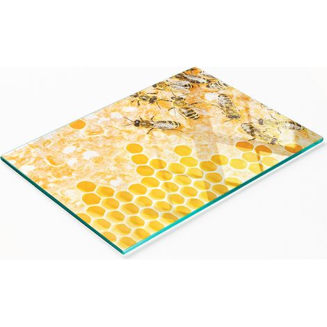 Tabla de cortar de cristal para cocina con estampado de abejas obreras, 80x52 cm. (1/5)