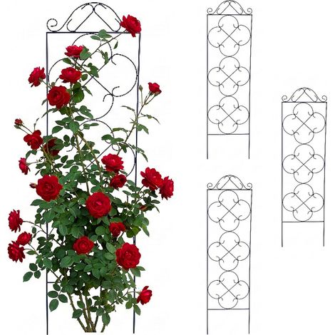 Relaxdays Rankgitter, 4er Set, HxB 116 x 31,5 cm, Metall, Rankhilfe für Kletterpflanzen, Garten, Rosenrankhilfe, schwarz
